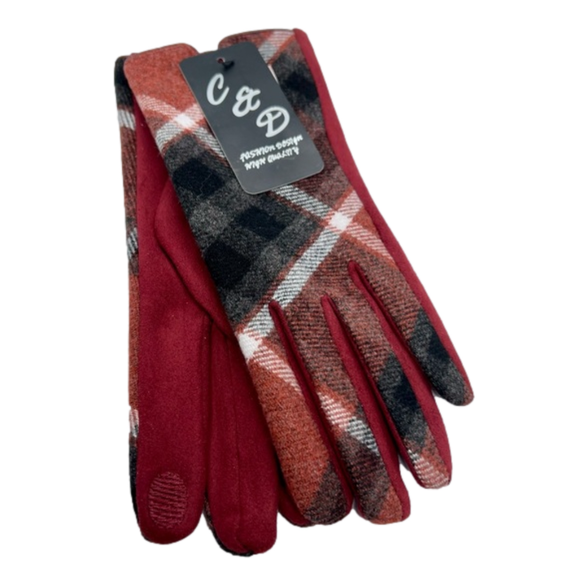 Women’s C&D Red & Black Plaid Driving Gloves - Picture 3 of 5